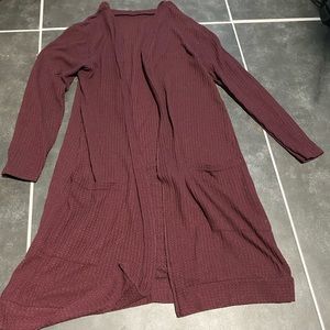 Waffle Knit Long Cardigan w/ Pockets